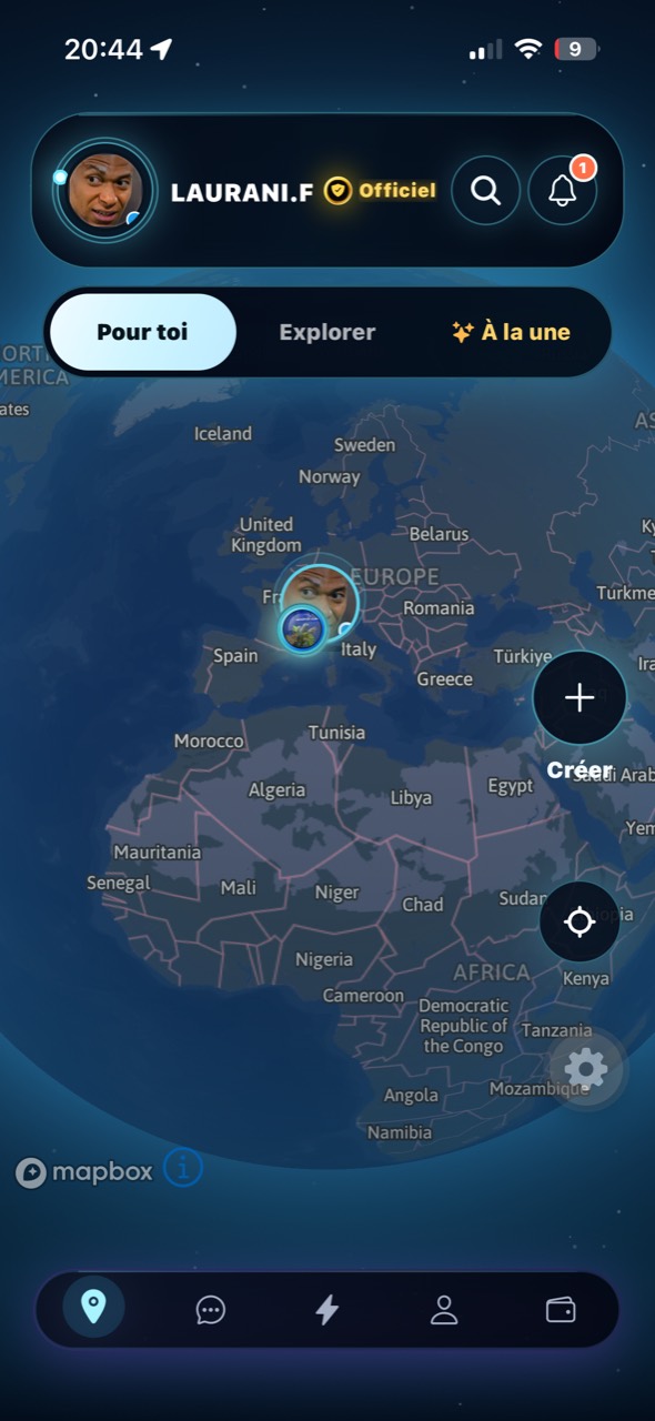 Capture d'écran de la carte live ZINTRA avec un profil localisé en Europe